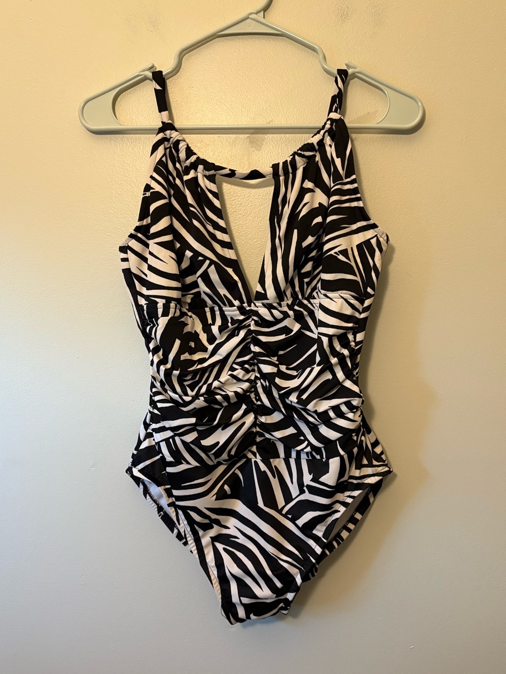 Ruby Ribbon Black and White Zebra Print One-Piece Shaping Swimsuit, Size 10